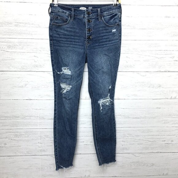 Old Navy Denim - Old Navy Rockstar Super Skinny High Rise Button Fly Distressed size 4 inseam 27"
